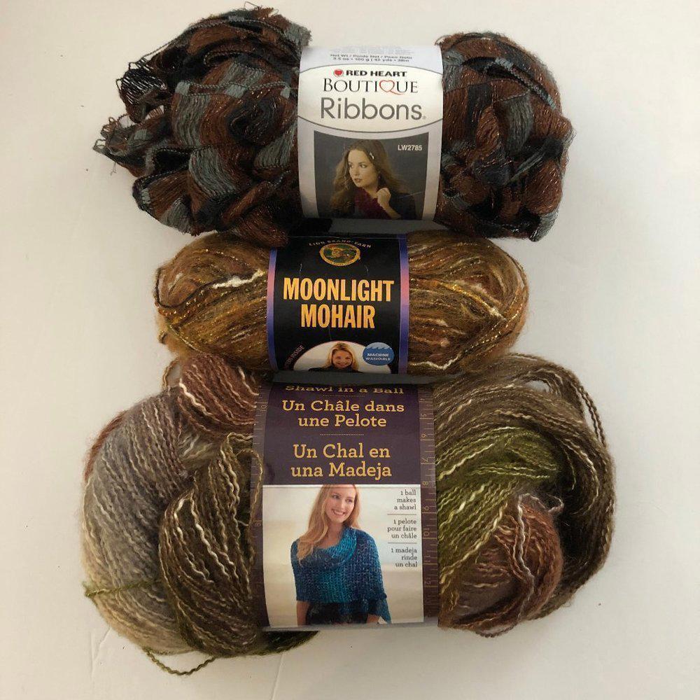 🛒 $15 - Scarf Shawl Yarn bundle Brown Rust Blue Moonlight Mohair #1889 - Picture 2 of 11